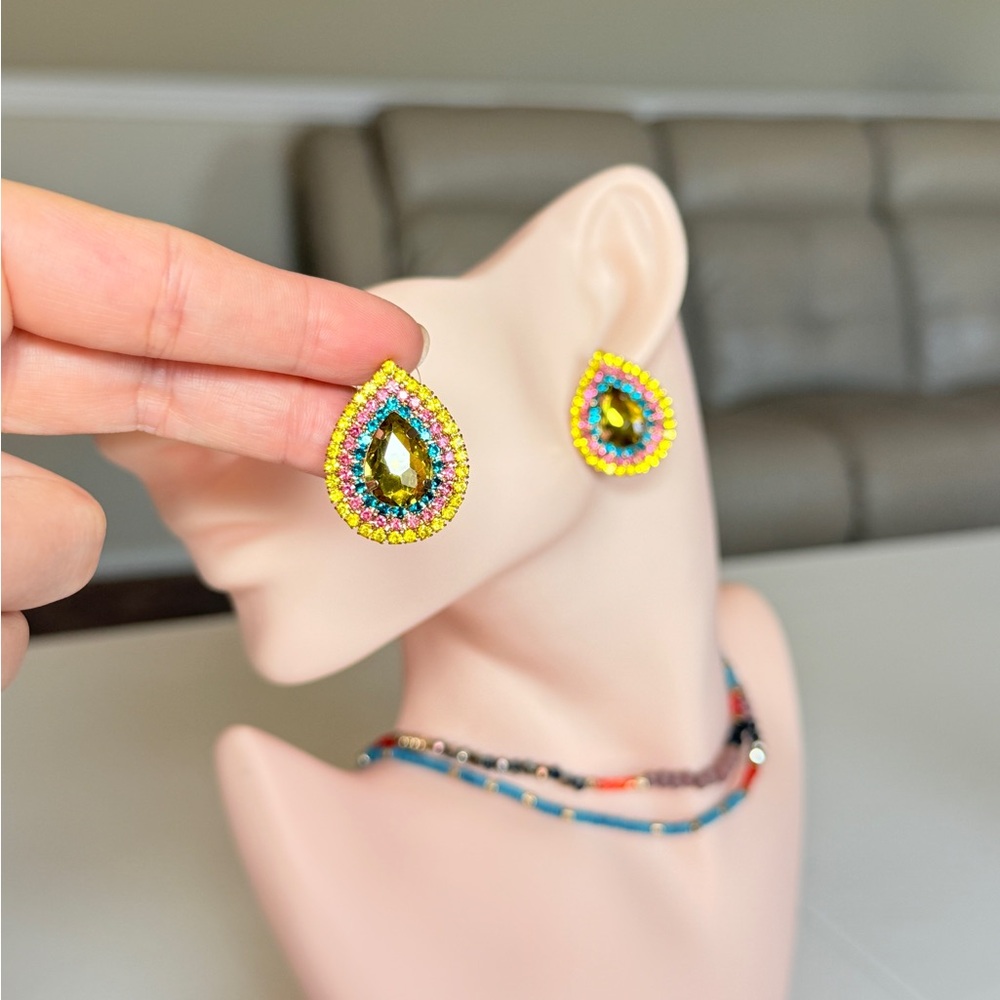 Multicolor Teardrop Crystal Stud Earrings - Picture 7 of 9